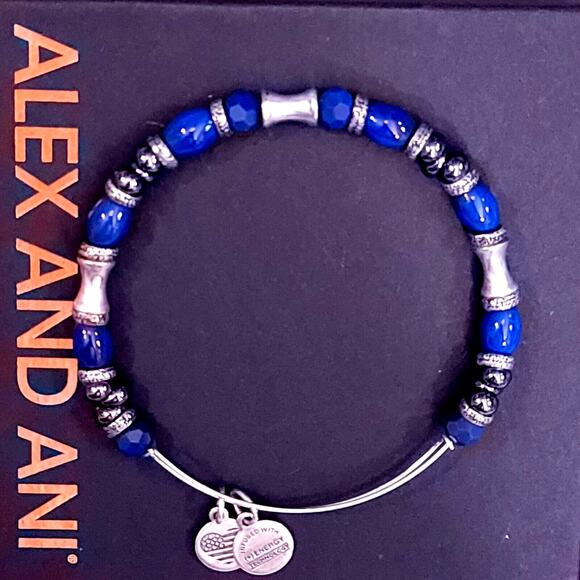 Alex and Ani Silver and Blue Beaded Bracelet - Picture 1 of 9